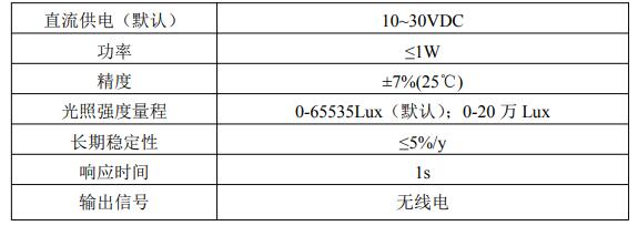 無線光照變送器技術參數